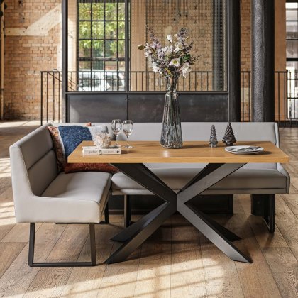 Jupiter Dining Set - Smoked Oak - With RHF Corner Bench in Light Grey Jupiter Dining Set - Smoked Oak - With RHF Corner Bench in Light Grey