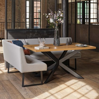 Jupiter Dining Set - Smoked Oak - With RHF Corner Bench in Light Grey Jupiter Dining Set - Smoked Oak - With RHF Corner Bench in Light Grey