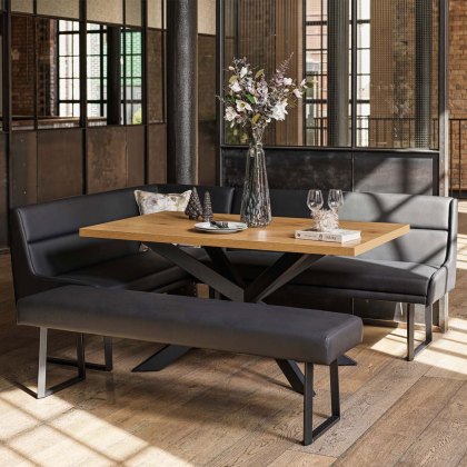 Jupiter Dining Set - Smoked Oak - With RHF Corner Bench & Low Bench in Black Jupiter Dining Set - Smoked Oak - With RHF Corner Bench & Low Bench in Black