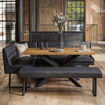 Jupiter Dining Set - Smoked Oak - With RHF Corner Bench & Low Bench in Black Jupiter Dining Set - Smoked Oak - With RHF Corner Bench & Low Bench in Black