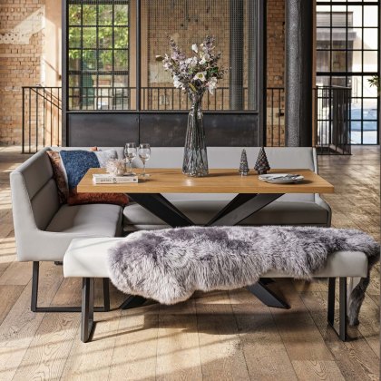 Jupiter Dining Set - Smoked Oak - With RHF Corner Bench & Low Bench in Light Grey Jupiter Dining Set - Smoked Oak - With RHF Corner Bench & Low Bench in Light Grey