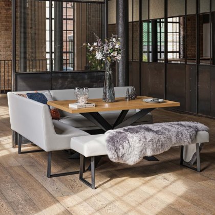 Jupiter Dining Set - Smoked Oak - With RHF Corner Bench & Low Bench in Light Grey Jupiter Dining Set - Smoked Oak - With RHF Corner Bench & Low Bench in Light Grey