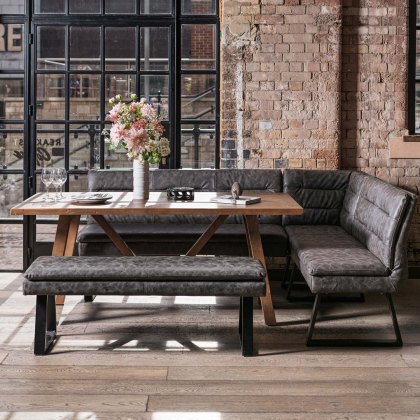 Brisbane 180cm Dining Table & Industrial Corner Bench with Low Bench in Grey Brisbane 180cm Dining Table & Industrial Corner Bench with Low Bench in Grey