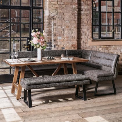 Brisbane 180cm Dining Table & Industrial Corner Bench with Low Bench in Grey Brisbane 180cm Dining Table & Industrial Corner Bench with Low Bench in Grey