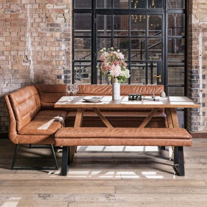 Brisbane 180cm Dining Table & Industrial Corner Bench with Low Bench in Tan Brisbane 180cm Dining Table & Industrial Corner Bench with Low Bench in Tan