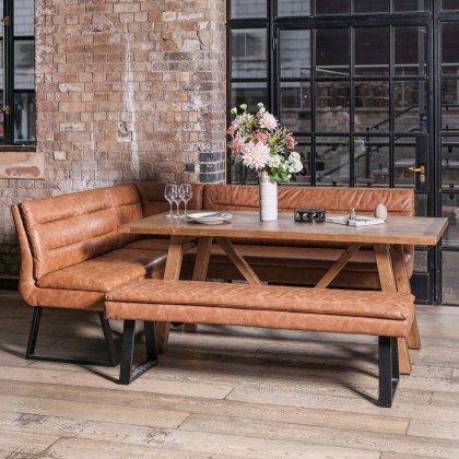 Brisbane 180cm Dining Table & Industrial Corner Bench with Low Bench in Tan Brisbane 180cm Dining Table & Industrial Corner Bench with Low Bench in Tan