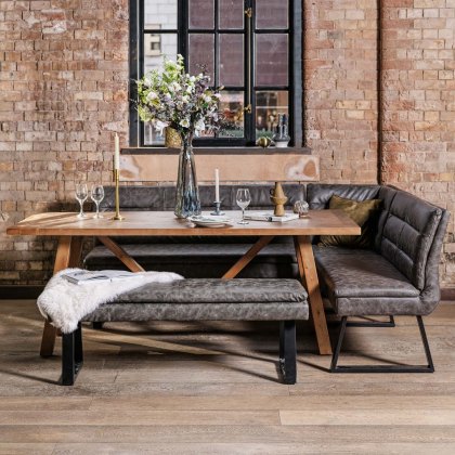 Brisbane 200cm Dining Table & Industrial Corner Bench with Low Bench in Grey Brisbane 200cm Dining Table & Industrial Corner Bench with Low Bench in Grey