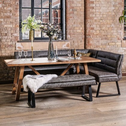 Brisbane 200cm Dining Table & Industrial Corner Bench with Low Bench in Grey Brisbane 200cm Dining Table & Industrial Corner Bench with Low Bench in Grey