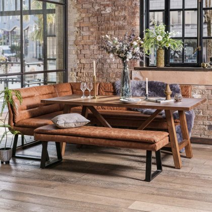 Brisbane 200cm Dining Table & Industrial Corner Bench with Low Bench in Tan Brisbane 200cm Dining Table & Industrial Corner Bench with Low Bench in Tan