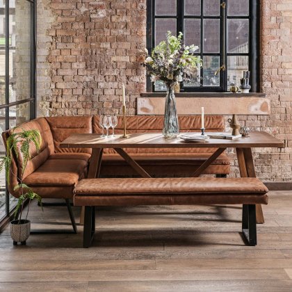 Brisbane 200cm Dining Table & Industrial Corner Bench with Low Bench in Tan Brisbane 200cm Dining Table & Industrial Corner Bench with Low Bench in Tan