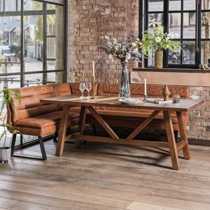 Brisbane 200cm Dining Table & Industrial Corner Bench in Tan Brisbane 200cm Dining Table & Industrial Corner Bench in Tan