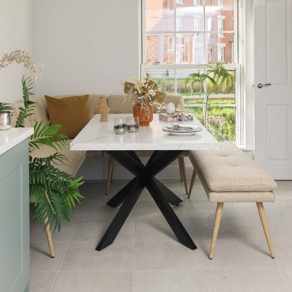 Jupiter 150cm Dining Table - Marble - With Sloane Corner & Low Bench Jupiter 150cm Dining Table - Marble - With Sloane Corner & Low Bench