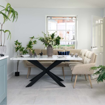 Jupiter 180cm Dining Table - Marble - With Sloane Corner & Low Bench Jupiter 180cm Dining Table - Marble - With Sloane Corner & Low Bench