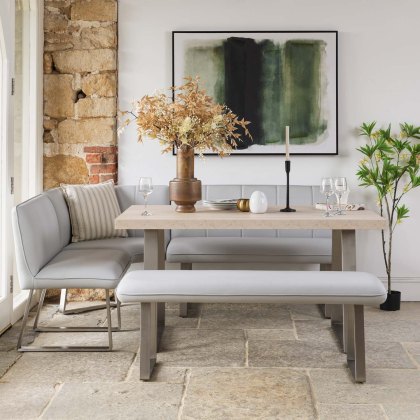 Neptune 150cm Dining Table with RHF Corner Bench & 137cm Low Bench - Misty Neptune 150cm Dining Table with RHF Corner Bench & 137cm Low Bench - Misty