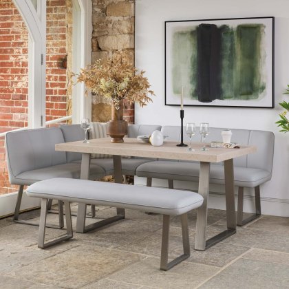 Neptune 150cm Dining Table with RHF Corner Bench & 137cm Low Bench - Misty Neptune 150cm Dining Table with RHF Corner Bench & 137cm Low Bench - Misty
