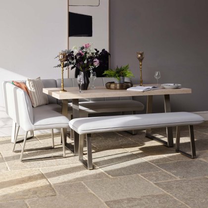 Neptune 180cm Dining Table with RHF Corner Bench & 160cm Low Bench - Misty Neptune 180cm Dining Table with RHF Corner Bench & 160cm Low Bench - Misty