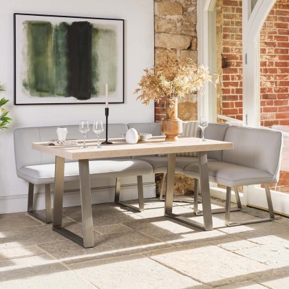 Neptune 150cm Dining Table with LHF Corner Bench & 137cm Low Bench - Misty Neptune 150cm Dining Table with LHF Corner Bench & 137cm Low Bench - Misty