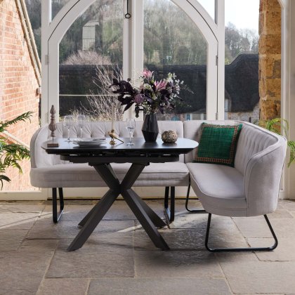 Saturn Dark Grey Motion Table with LHF Frampton Corner Bench - White Saturn Dark Grey Motion Table with LHF Frampton Corner Bench - White