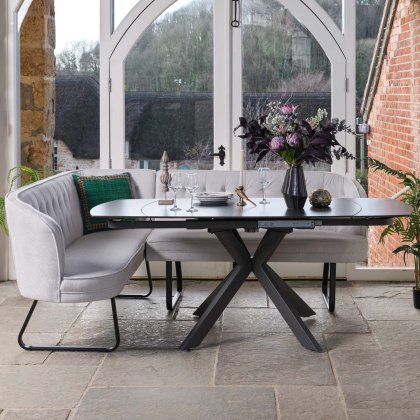 Saturn Dark Grey Motion Table with RHF Frampton Corner Bench - White Saturn Dark Grey Motion Table with RHF Frampton Corner Bench - White