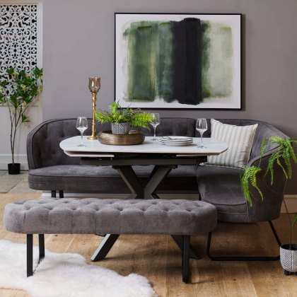 Saturn White Motion Table with LHF Frampton Corner Bench & Low Bench - Anthracite Saturn White Motion Table with LHF Frampton Corner Bench & Low Bench - Anthracite