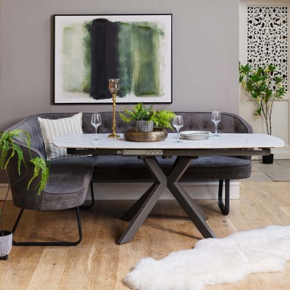 Saturn White Motion Table with RHF Frampton Corner Bench & Low Bench - Anthracite Saturn White Motion Table with RHF Frampton Corner Bench & Low Bench - Anthracite