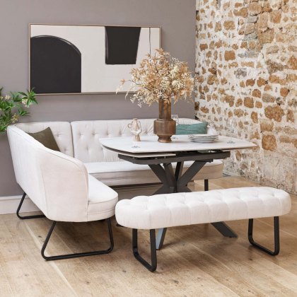Saturn White Motion Table with RHF Frampton Corner Bench & Low Bench - White Saturn White Motion Table with RHF Frampton Corner Bench & Low Bench - White