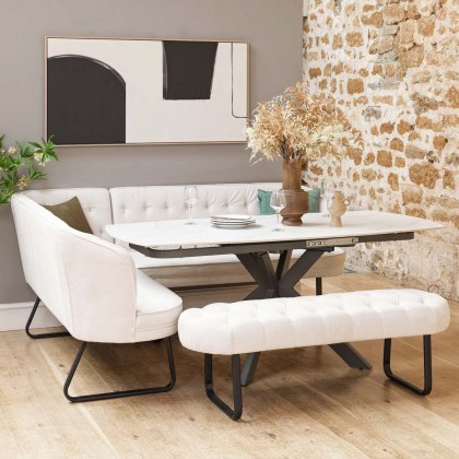 Saturn White Motion Table with RHF Frampton Corner Bench & Low Bench - White Saturn White Motion Table with RHF Frampton Corner Bench & Low Bench - White