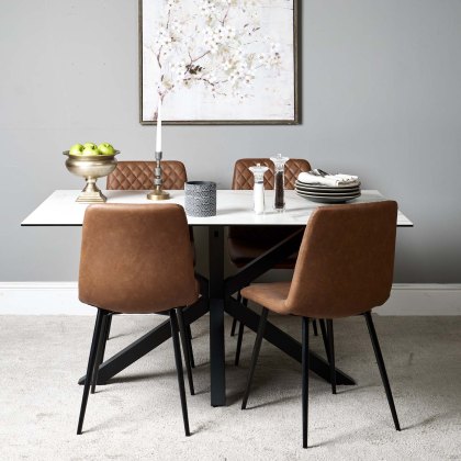 Eastcote White 150cm Dining Table & 4x Ripley Dining Chairs Tan Eastcote White 150cm Dining Table & 4x Ripley Dining Chairs Tan