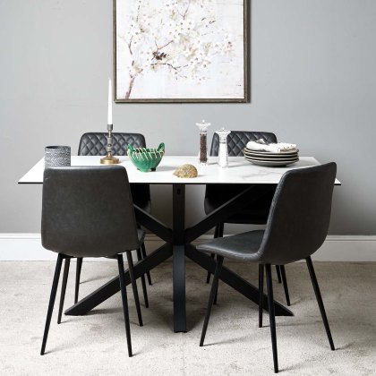 Eastcote White 150cm Dining Table & 4x Ripley Dining Chairs Grey Eastcote White 150cm Dining Table & 4x Ripley Dining Chairs Grey