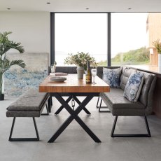 Urban 180cm Dining Table with Industrial Corner Bench & Low Bench in Grey