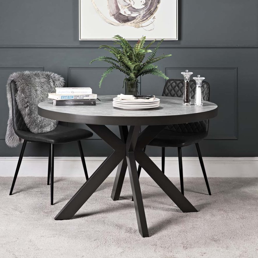 Industrial Round Dining Table 120cm Faux Concrete