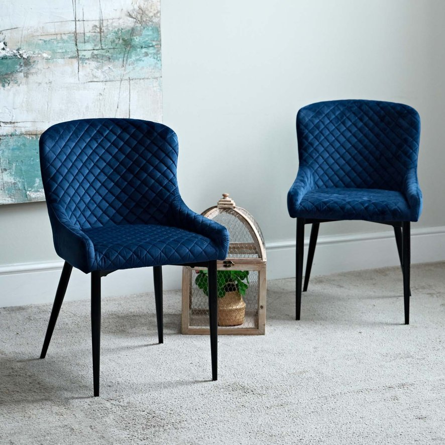 Carlton Dark Blue Velvet Dining Chair Set Of 2