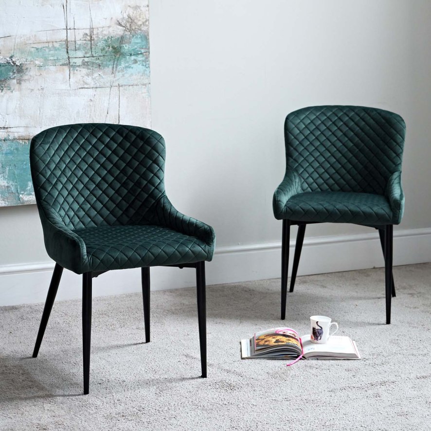 Carlton Dark Green Velvet Dining Chair Set Of 2