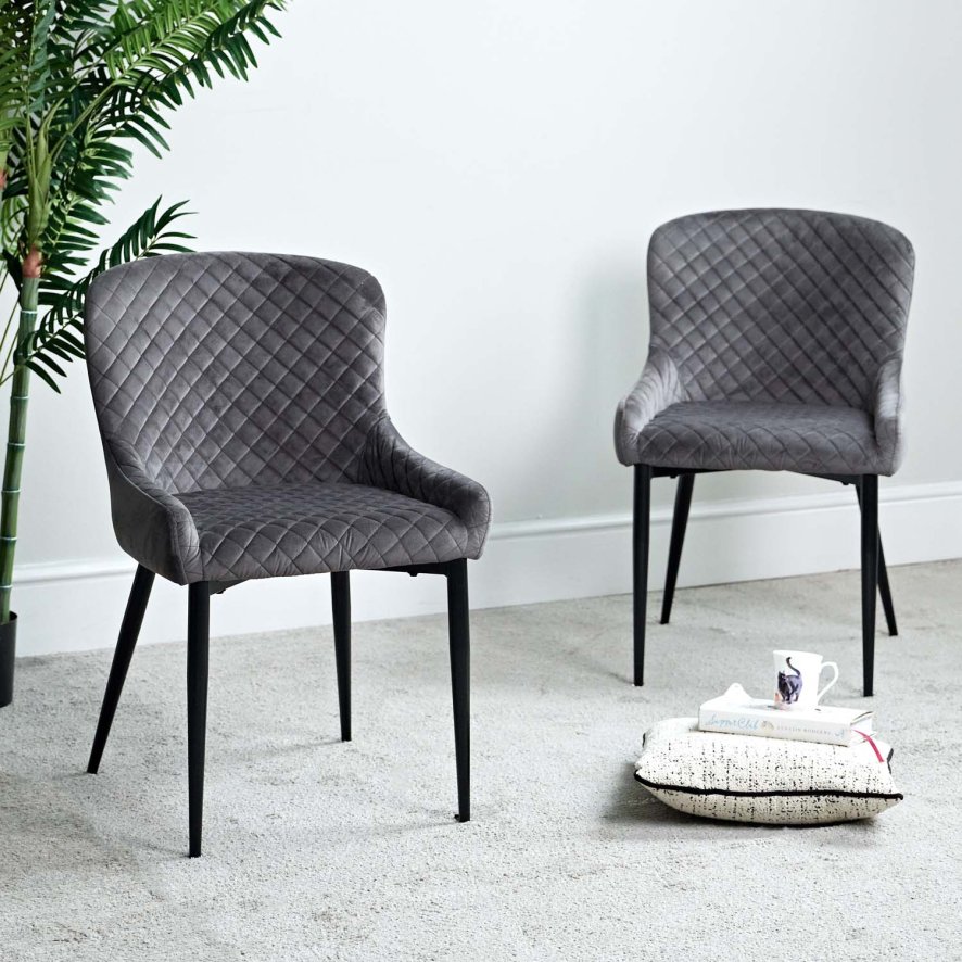 Carlton Dark Grey Velvet Dining Chair Set Of 2