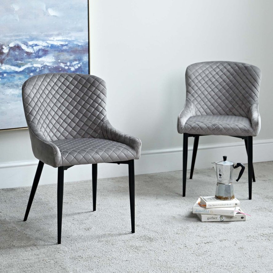 Carlton Light Grey Velvet Dining Chair Set Of 2