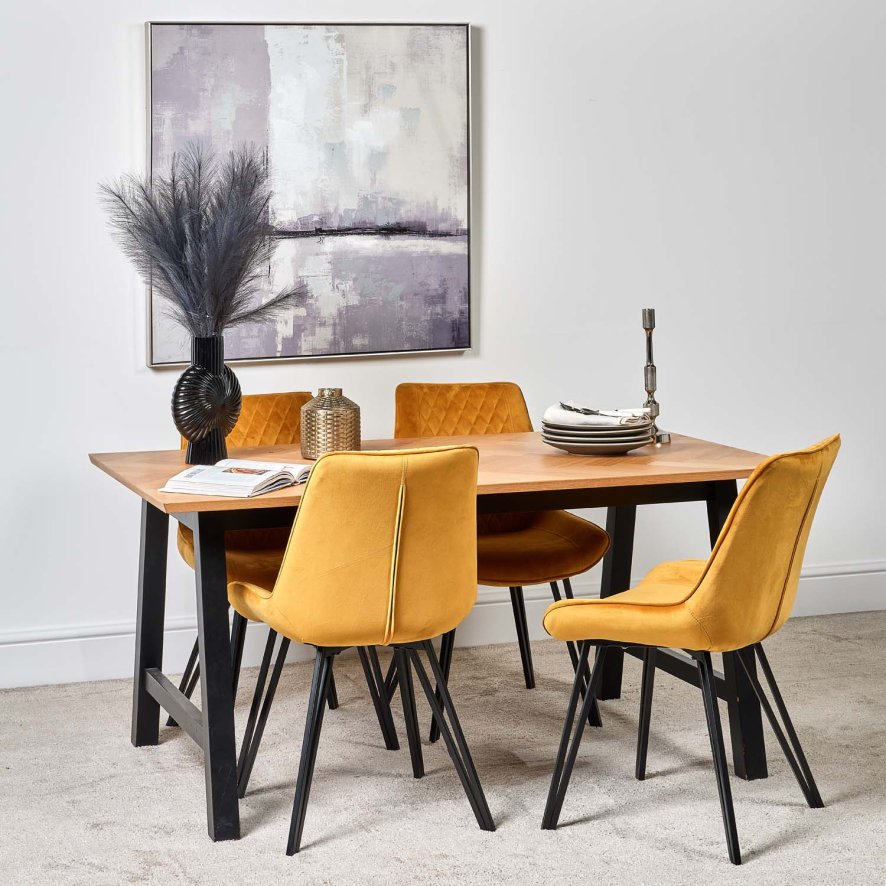 Bromley 160cm Dining Table And 4 Chase Dining Chairs Gold