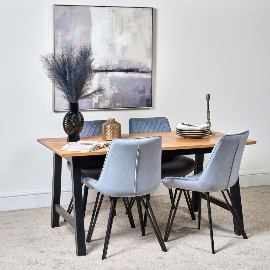 Bromley 160cm Dining Table And 4 Chase Dining Chairs Light Blue