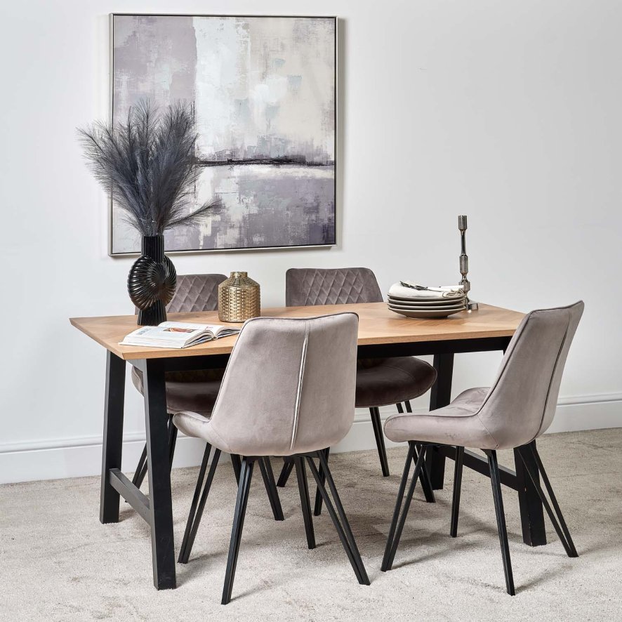 Bromley 160cm Dining Table And 4 Chase Dining Chairs Light Grey