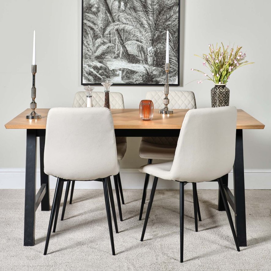 Bromley 160cm Dining Table And 4 Ripley Dining Chairs Chalk