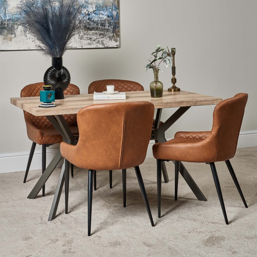 Kamala 140cm Dining Table And 4 Carlton Dining Chairs Tan