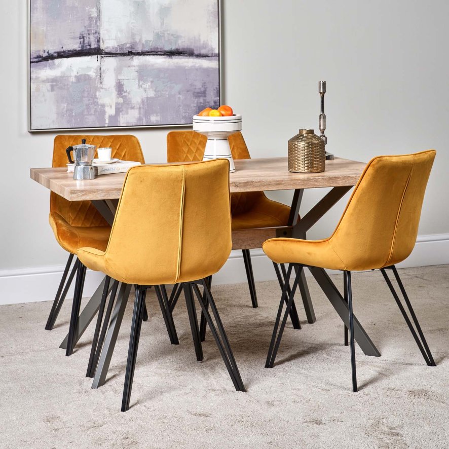 Kamala 140cm Dining Table And 4 Chase Dining Chairs Gold