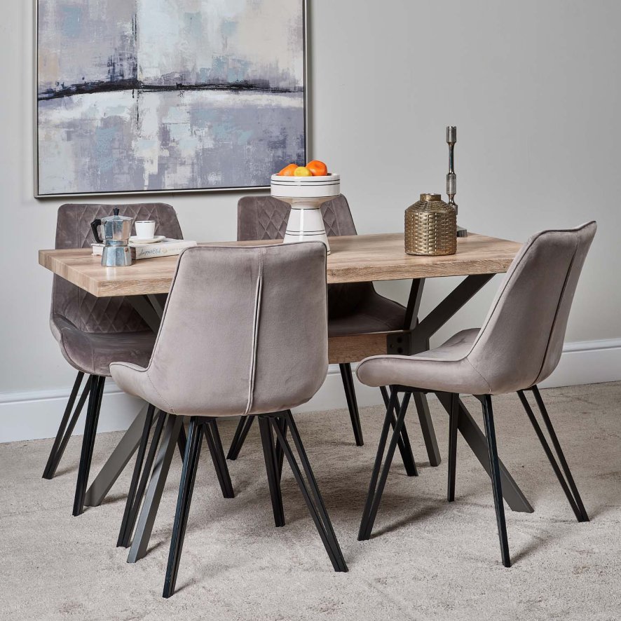 Kamala 140cm Dining Table And 4 Chase Dining Chairs Light Grey