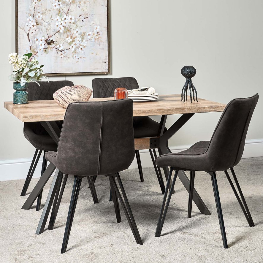 Kamala 140cm Dining Table And 4 Finnick Dining Chairs Dark Grey