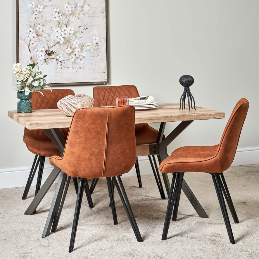 Kamala 140cm Dining Table And 4 Finnick Dining Chairs Tan