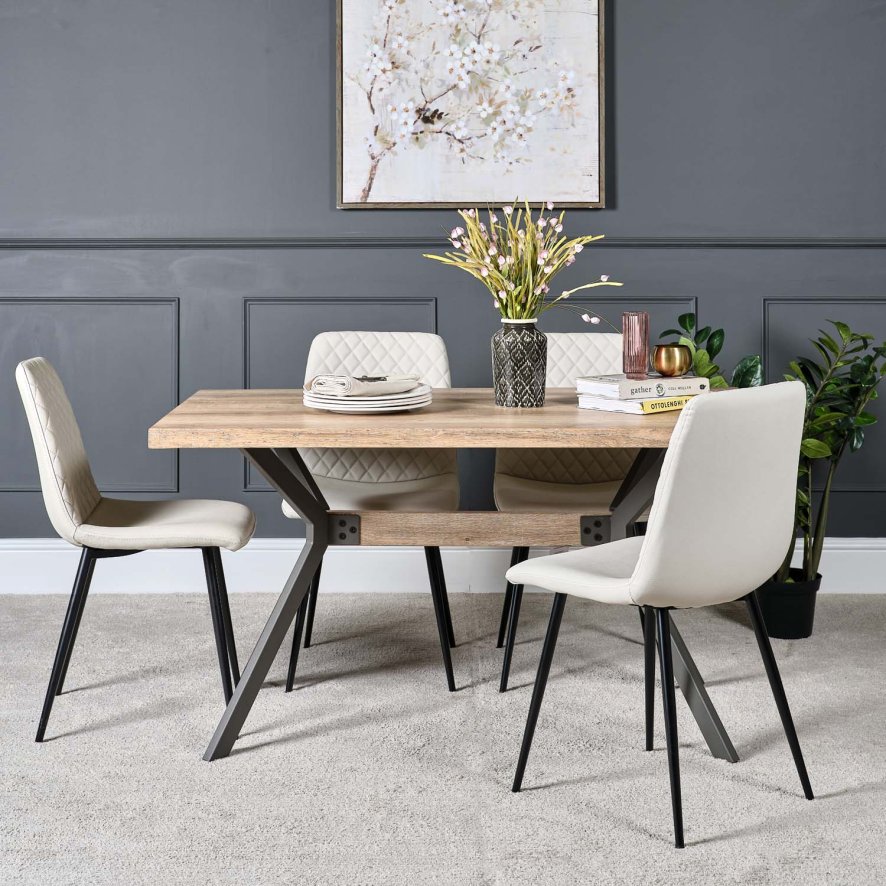 Kamala 140cm Dining Table And 4 Ripley Dining Chairs Chalk