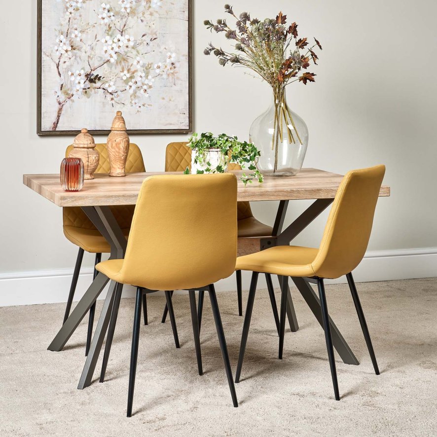 Kamala 140cm Dining Table And 4 Ripley Dining Chairs Mustard