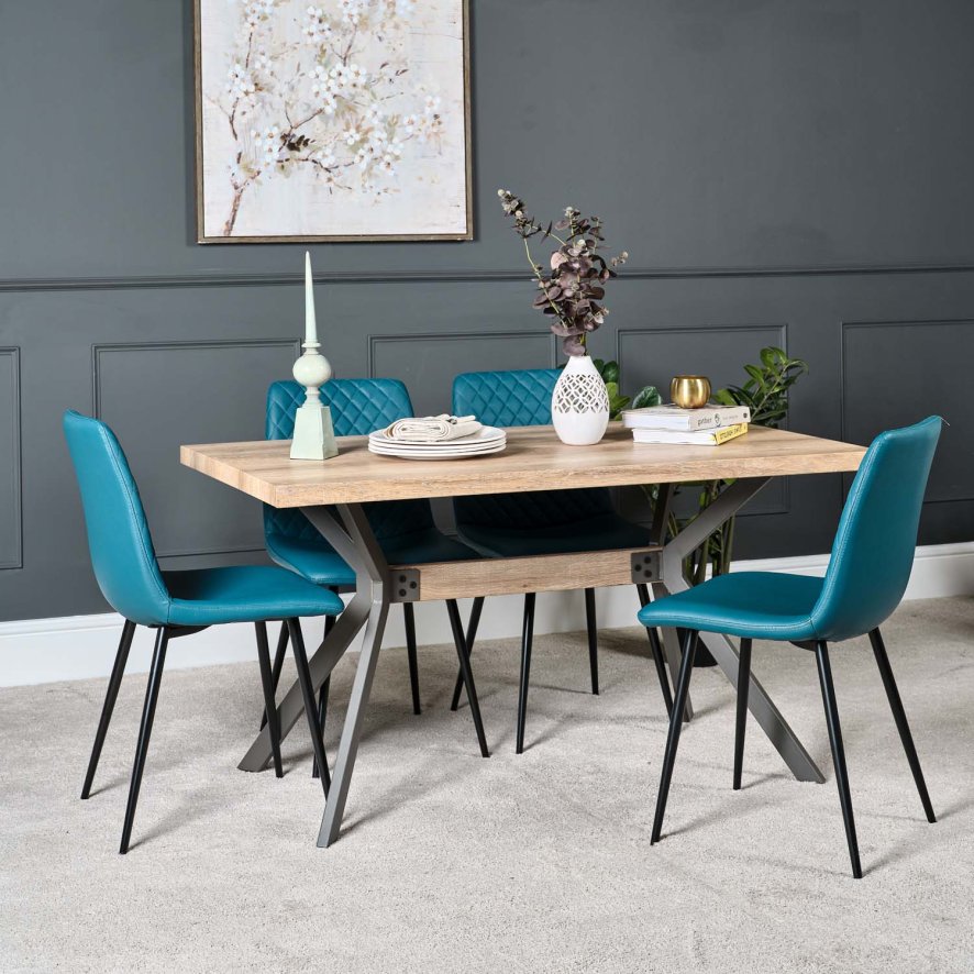 Woods Kamala 140cm Dining Table & 4 Ripley Dining Chairs - Teal