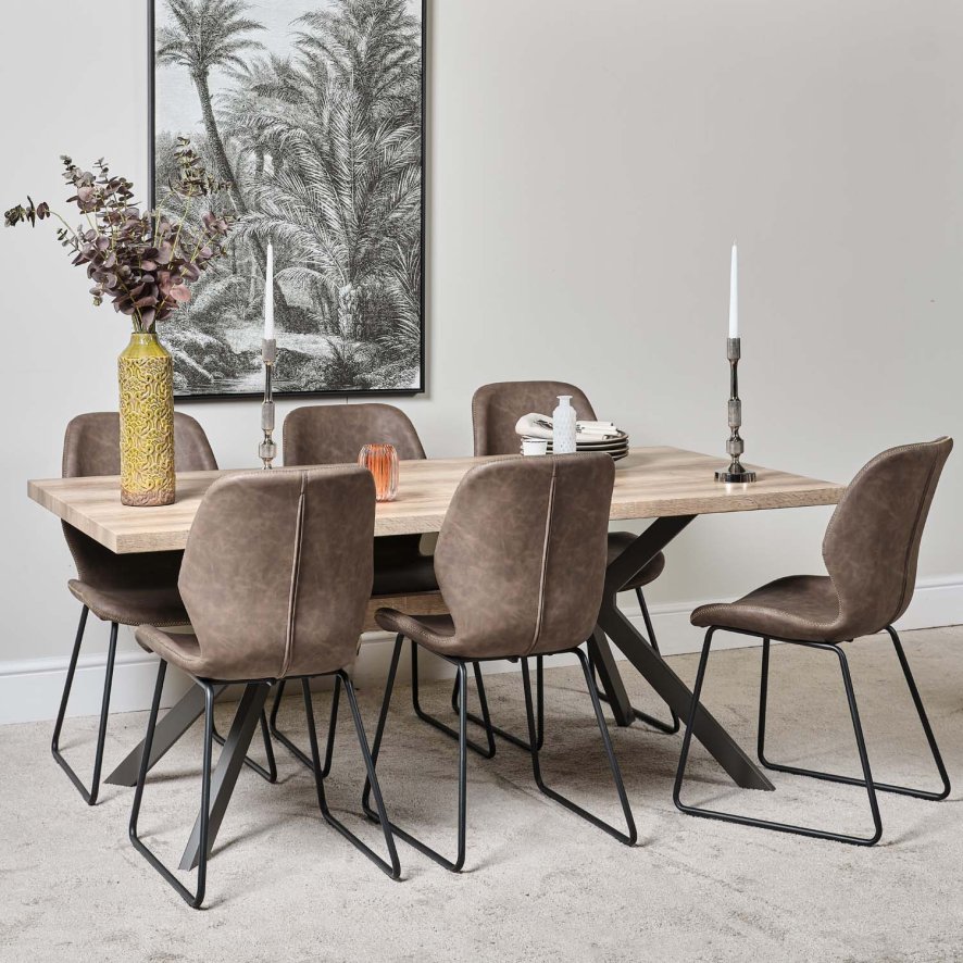 Woods Kamala 180cm Dining Table & 6 Callum Dining Chairs - Dark Brown ...