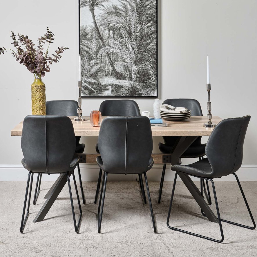 Kamala 180cm Dining Table And 6 Callum Dining Chairs Dark Grey