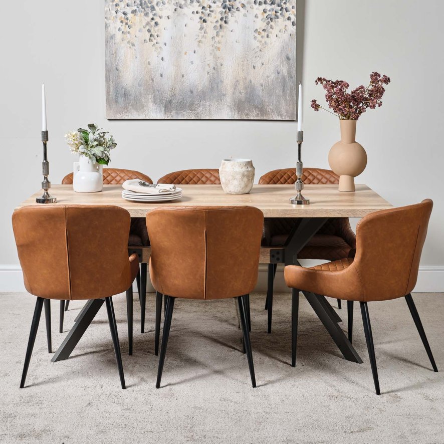 Kamala 180cm Dining Table And 6 Carlton Dining Chairs Tan